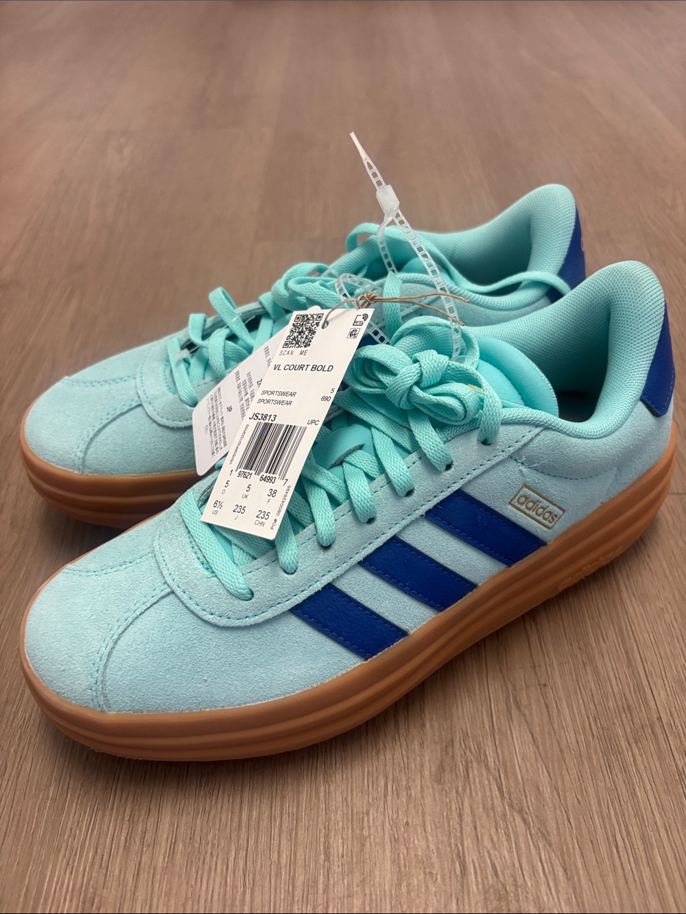 adidas VL Court Bold Gum Sole Sneakers - Mint Blue with Royal Stripes